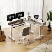 INNOVAR Dual Motor 63" L Shaped Standing Desk with 4 Drawers, Electric Height Adjustable Sit to Stand Coner Desk W/Monitor Stand & Splice Board, Stand up Computer Desk for Home Office,White Top