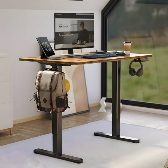 Innovar Home Office Electric Standing Desk, 55 x 24" Stand up Height Adjustable Desks,Sit to Stand Computer Rising Desk W/Memory Preset for Students,Rustic Brown