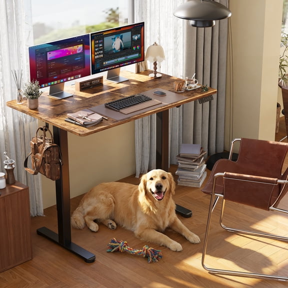INNOVAR Electric Standing Desk, Adjustable Height Stand up Desk, 40x24 inches Sit to Stand Home Office Desk with Splice Board, Black Frame/Rustic Brown Top