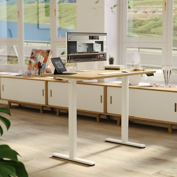 Innovar Home Office Electric Standing Desk 48" x 24 " Height Adjustable Desk, Indoor Sit-Stand Desk,Small Stand Up Computer Desk W/Memory Preset,Nature Top