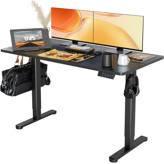 INNOVAR Electric Standing Desk, Height Adjustable Stand up Desk, 63x24 inches Sit to Stand Home Office Desk with Splice Board, Black Frame/Black Top