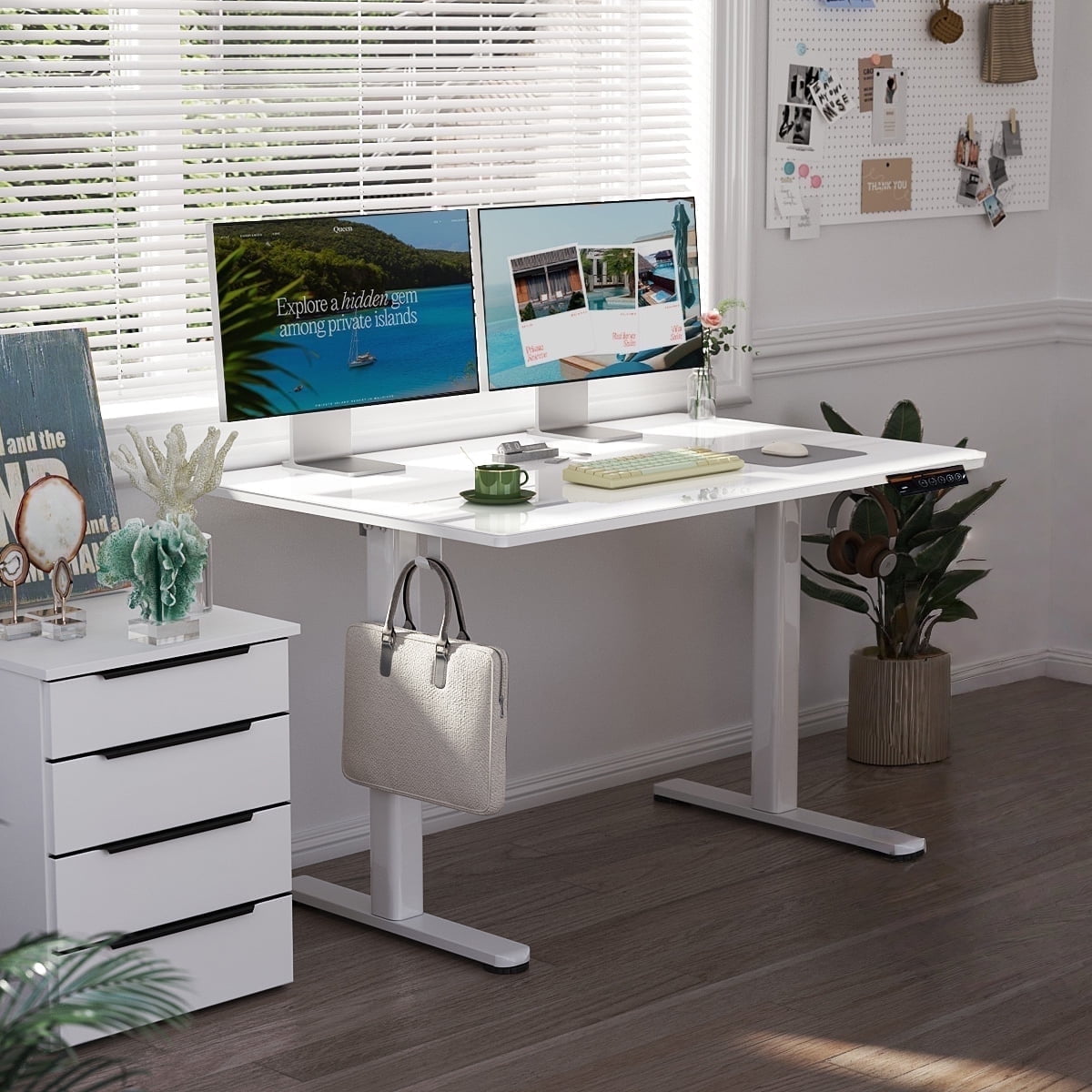 INNOVAR Glass Standing Desk - Electric Glass Top Standing Desk 40x24 inch Small White Stand up Desk Adjustable Height Sit to Stand Computer Work & Study Rising Desk for Home Office