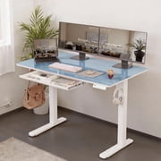 INNOVAR Glass Standing Desk with Drawers, 55 inch Adjustable Height Stand up Desk, Glass Top Sit to Stand Study Desk,Electric Computer Standing Desk with Storag