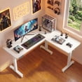 thumbnail image 1 of INNOVAR L Shaped Standing Rolling Desk - 63x55 inch Adjustable Height Electric Dual Motor Corner Desk - Large Home Office Sit to Stand up Computer Desk for 2 People W/Preset Memories, White, 1 of 16