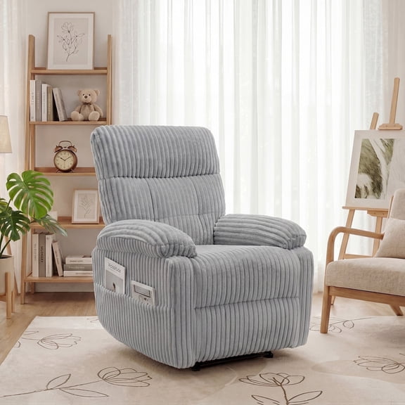 INNOVAR Recliner Sofa for Adults, Zero Gravity Reclining Chair, Oversized Electric Recliners Elderly Chair W/Storage Pockets for Home Living Room,Corduroy,Grey