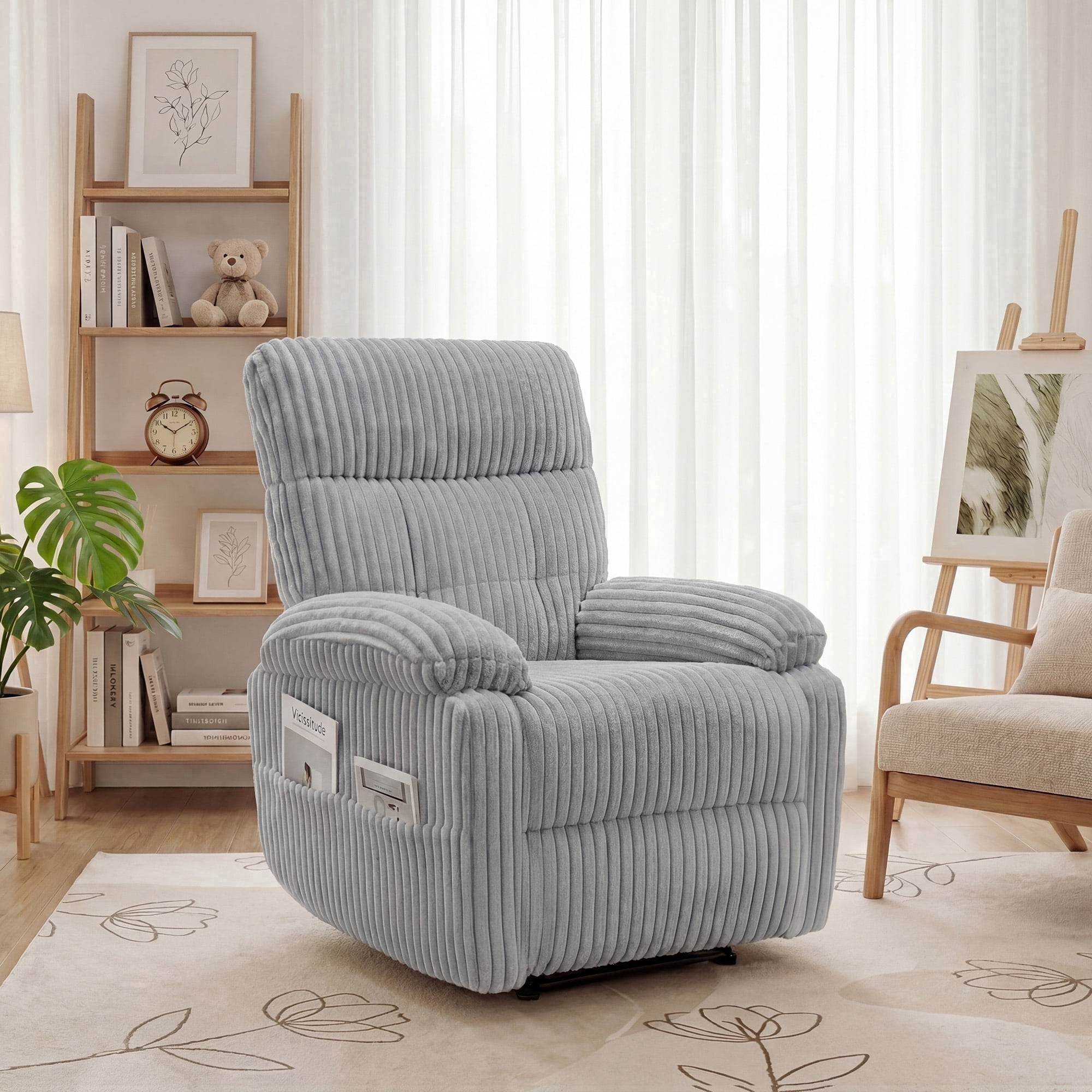 INNOVAR Recliner Sofa for Adults, Zero Gravity Reclining Chair, Oversized Electric Recliners Elderly Chair W/Storage Pockets for Home Living Room,Corduroy,Grey