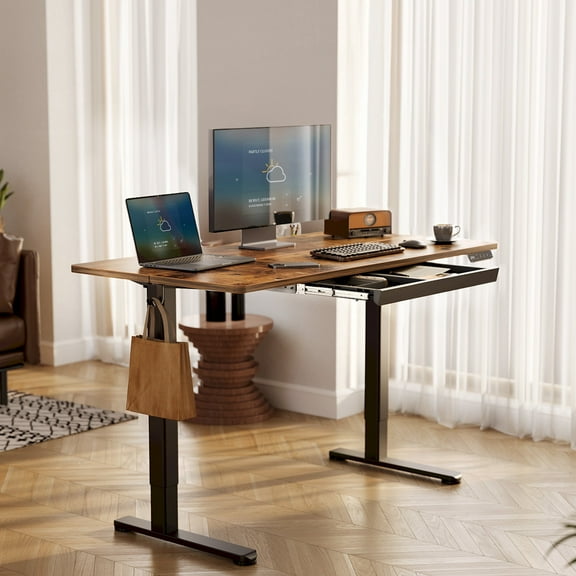 INNOVAR Standing Desk with Drawers, 48 x 24 inches Electric Standing Desk Adjustablei Height, Sit to Stand up Desks Computer Workstation, Rustic Brown