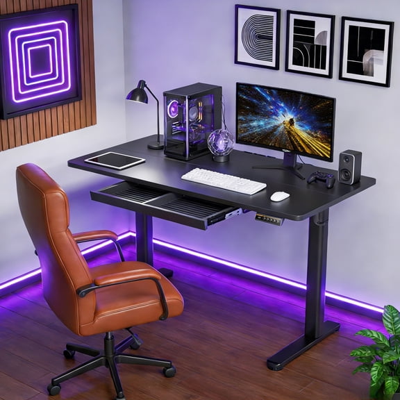 INNOVAR Adjustable Height Desk with 1 Drawer, 48 inch Rising Stand up Work Desk, Black Small Table Adjustable,Sit to Stand Computer, Standing Desk Suitable for Home Office