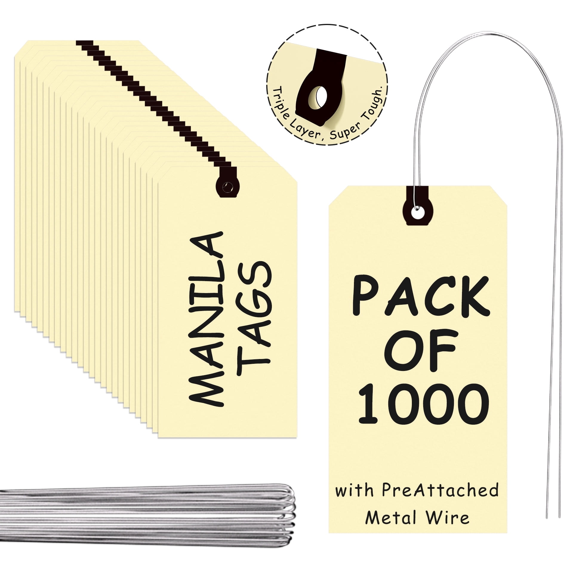 Blank Manila Shipping Tags With Wire - 10.75 X 2.87 Inch Size 5, 13pt Cardstock (Pack Of 1000)