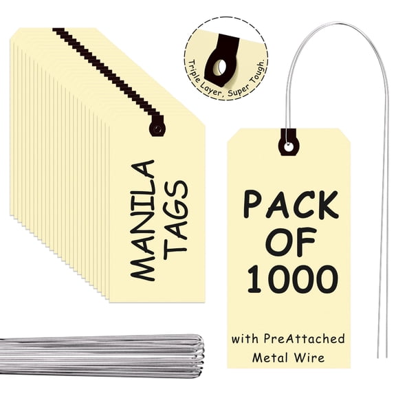 INNOVART Shipping Tags - Double Wired 6 1/4" x 3 1/8", Manila Wire Tags with Reinforced Eyelet, Case of 1000
