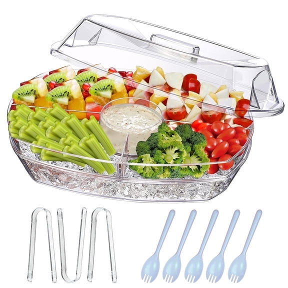 INNOVATIVE LIFE Appetizer Serving Trays on Ice with Lid,Salad Bowl, Party Supplies,Chilled Serving Platters for Food, Veggie, Clear