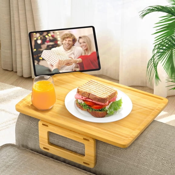 Innovative Life Couch Arm Tray, Bamboo Clip on Sofa Side Table, Anti-Slip Food Tray for Eating, Drinks, Snacks and TV Remotes