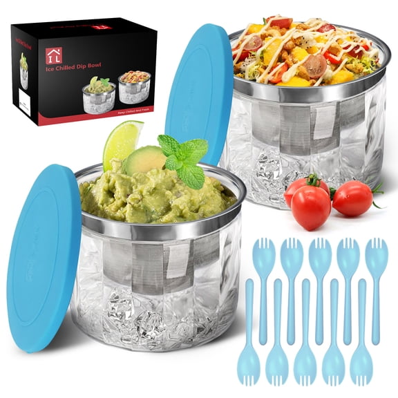Innovative Life Ice Chilled Dip Bowl for Parties, 2Pack 25oz Serving Bowl with Acrylic Base, Clear