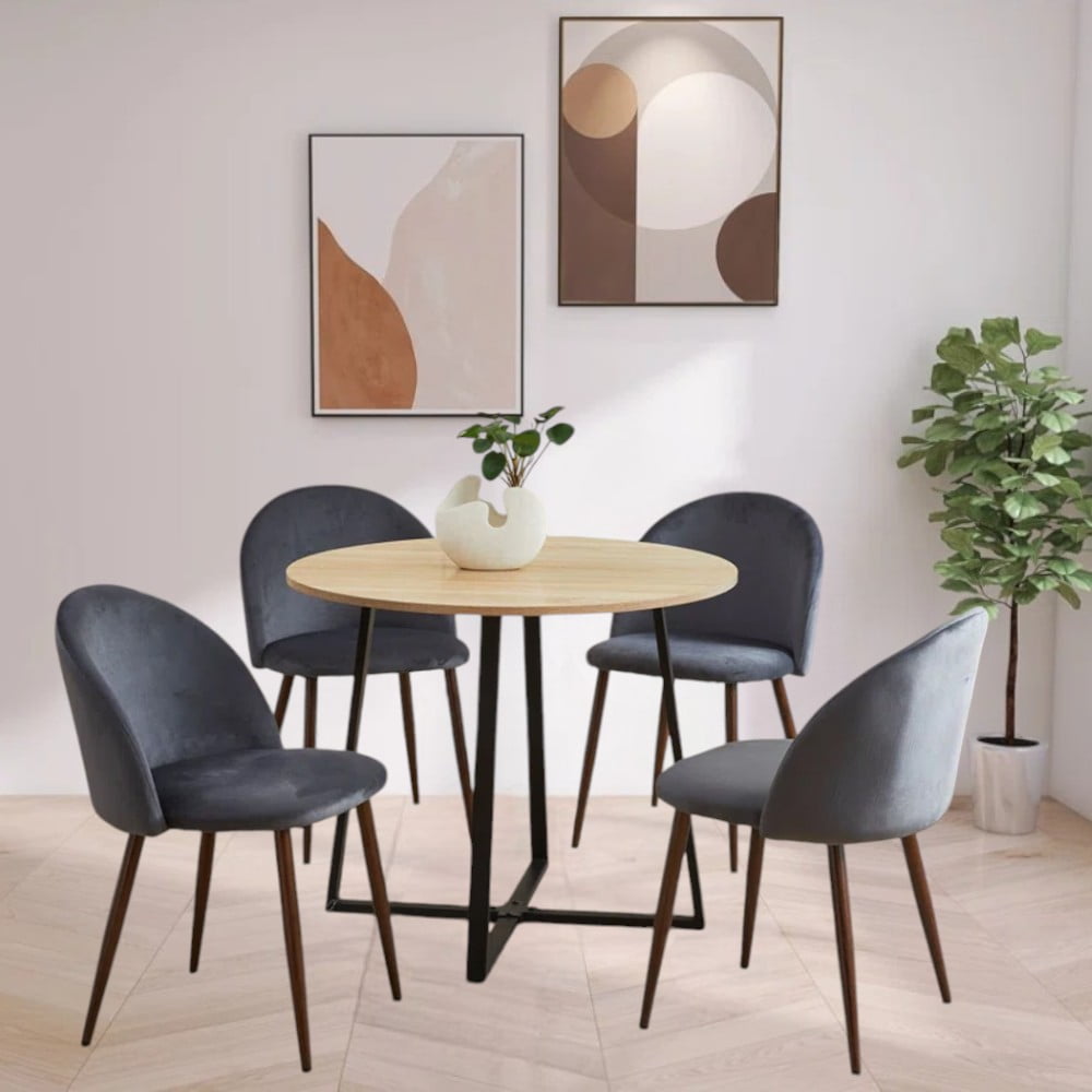 INO Design 5Pieces Modern 35'' Inch Round Natural Wooden Dining Table