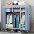 thumbnail image 1 of INO Design 51'' Inch Fabric Portable Wardrobe With 3 Movable Hanging And 6 Storage Shelves - Gray / Striped Pattern / Retro Pattern (Gray), 1 of 10