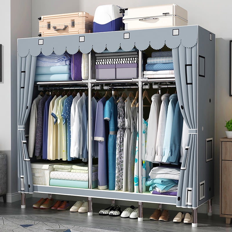 INO Design 51'' Inch Fabric Portable Wardrobe With 3 Movable Hanging ...