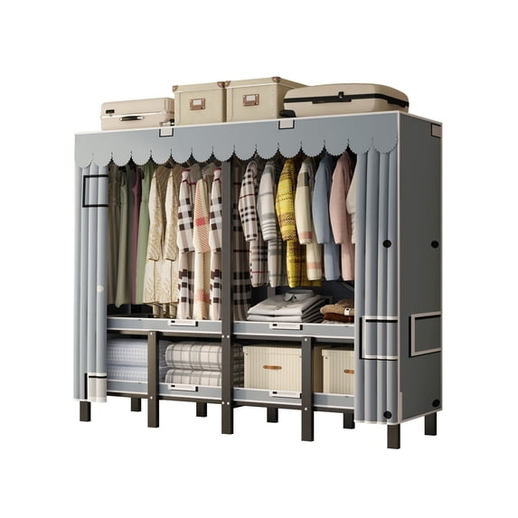 INO Design 66" Portable Clothes Closet Organizer Storage Wardrobe Rack Shelf, Gray