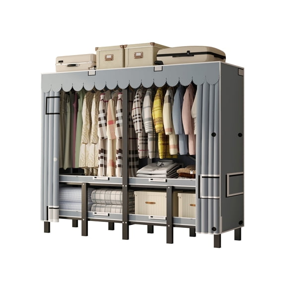 INO Design 66" Portable Clothes Closet Organizer Storage Wardrobe Rack Shelf, Gray