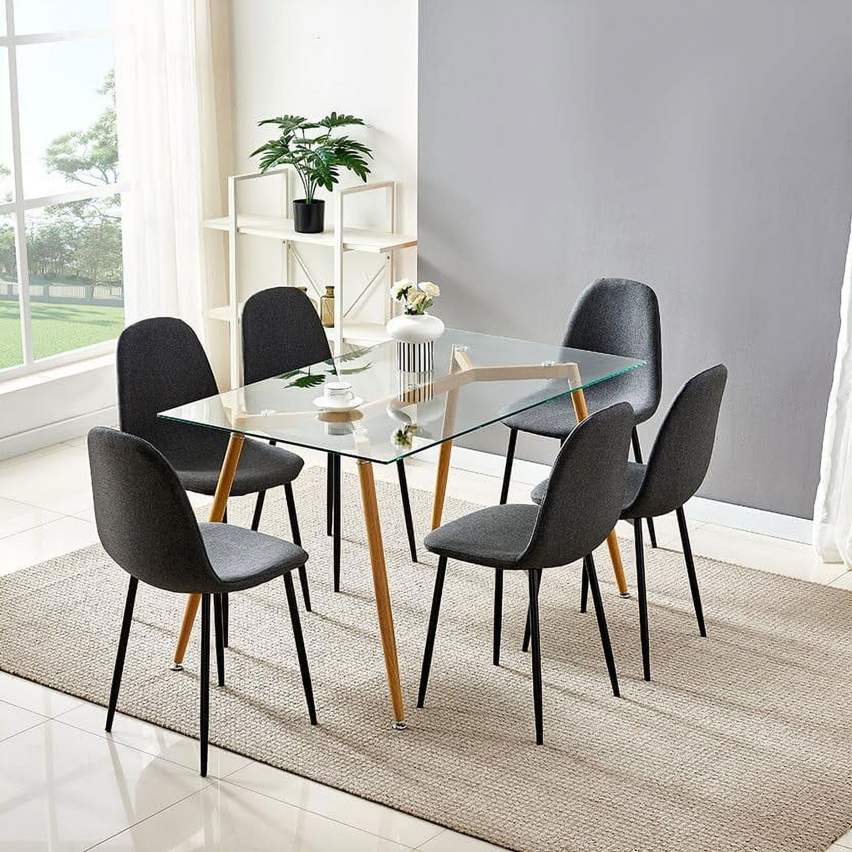 INO Design 7 Piece Mid Century Clear Glass Dining Table Furniture Set ...