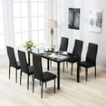 thumbnail image 1 of INO Design 7 Piece Mid-Century Modern Black Glass Top Dining Table Set for 6 Comfortable High Back Upholstered Faux Leather Chair - Kitchen Furniture, Living Room, Restaurant, Office (Black), 1 of 12