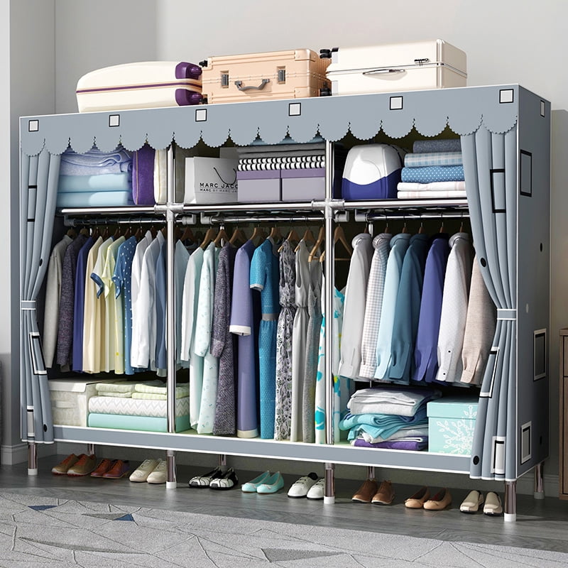 INO Design 77'' Inch Fabric Portable Wardrobe With 3 Movable Hanging ...