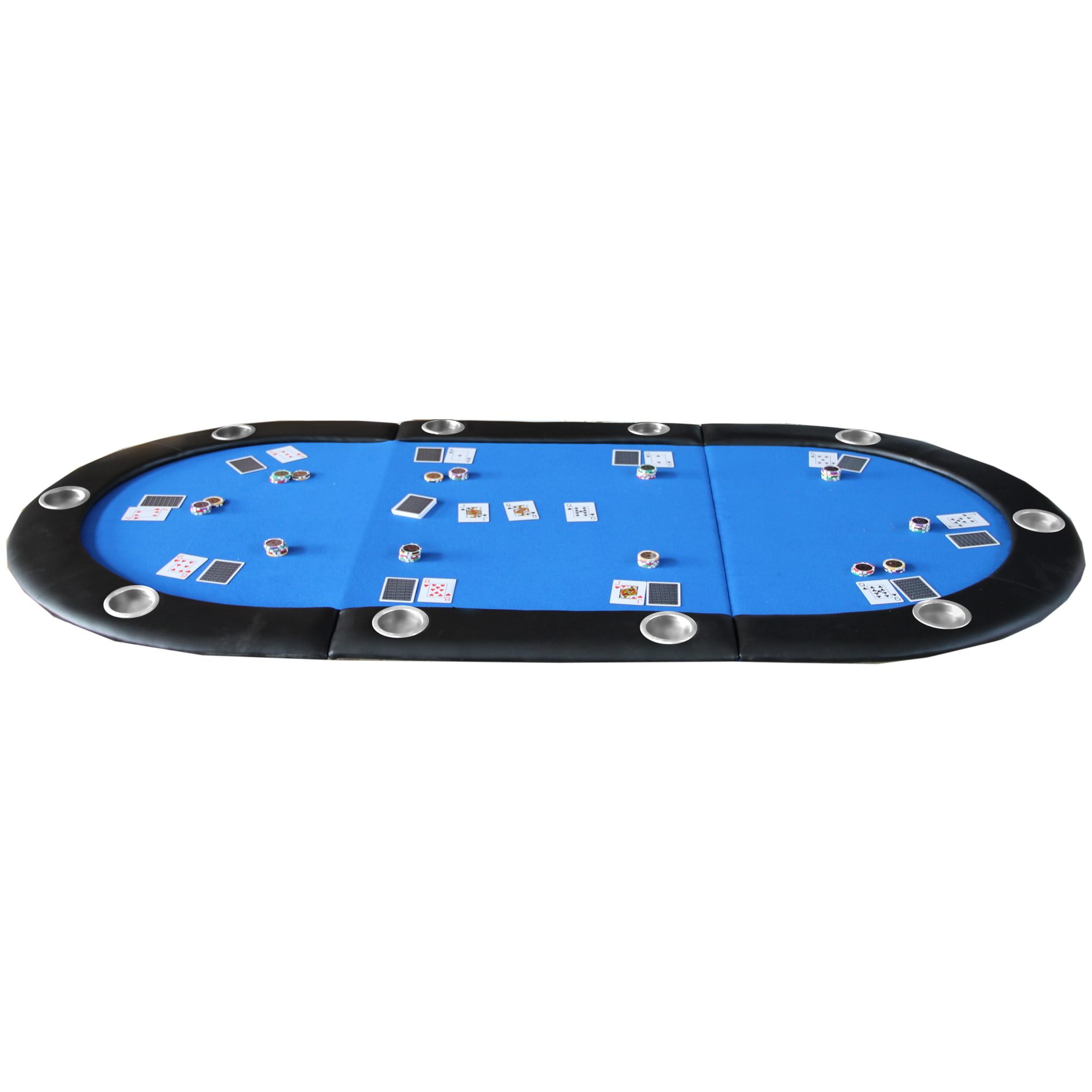 84'' Blue Felt Tri-Fold Poker Table Top with Cup Holders