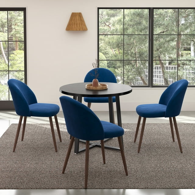 INO Design 35'' Round Grey Dining Set, 4 Velvet Barrel Chairs, Space ...