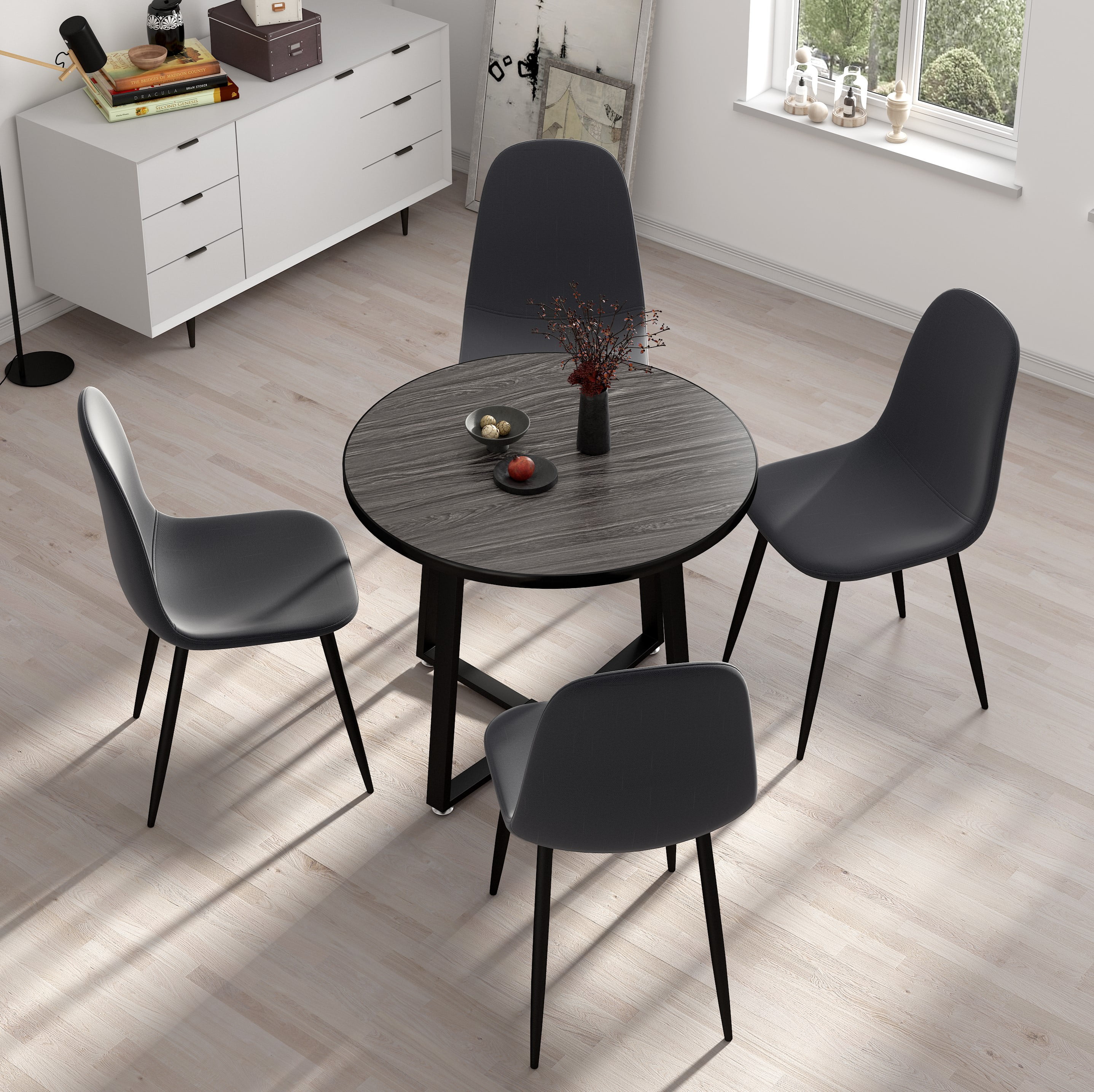 INO Design MidCentury Modern 35'' Inch Round Grey Wooden Dining Table