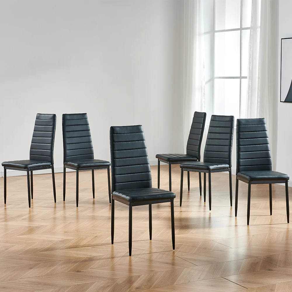 INO Design Modern Black Faux Leather Dining Chair Set of 6, Comfortable ...