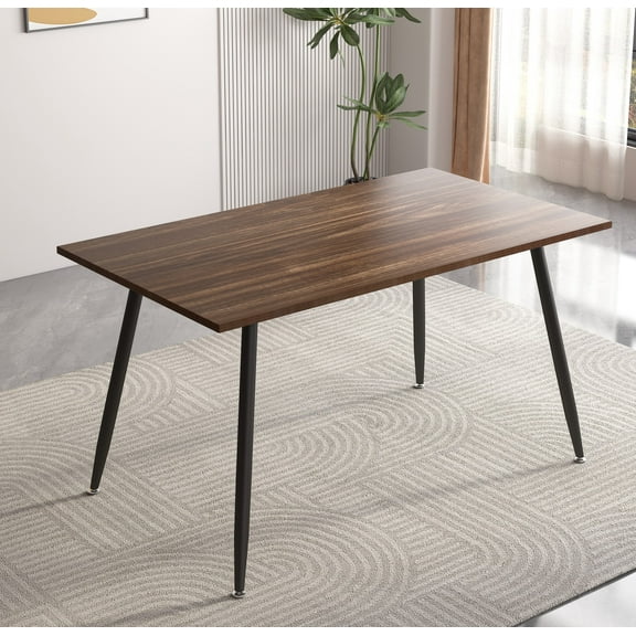 INO Design Modern Wooden Dining Table, Rectangle Walnut Wood Pattern Table Top with Black Metal Legs for 4 and 6 Person Furniture - Kitchen, Office, Living Room, Home (Table Only)