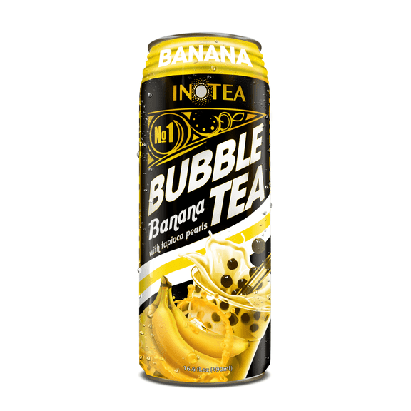 INOTEA Bubble Tea Drink, Banana Flavor, Black Tea with Boba Pearls, 16.6 oz, 12 Pack