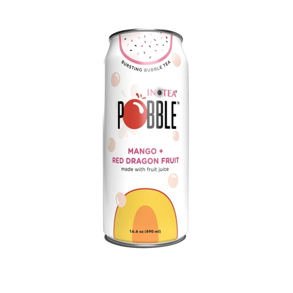 INOTEA/POBBLE, Popping Bubble Tea Mango + Red Dragon Fruit Juice, 16.6 oz Bottle (12 Pack)