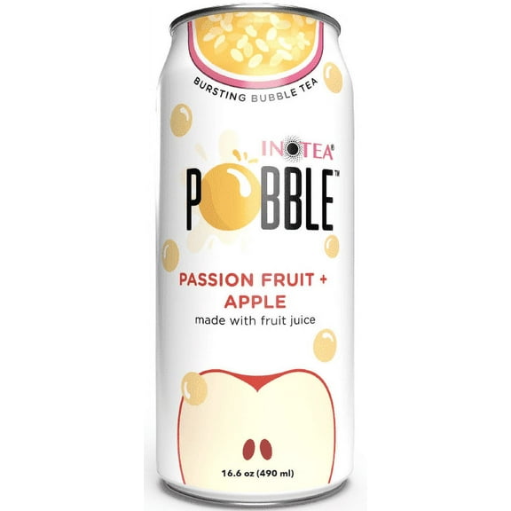 INOTEA/POBBLE, Popping Bubble Tea Passion Fruit + Apple Bottled Tea Drinks, 12 Pack, 16.6 oz