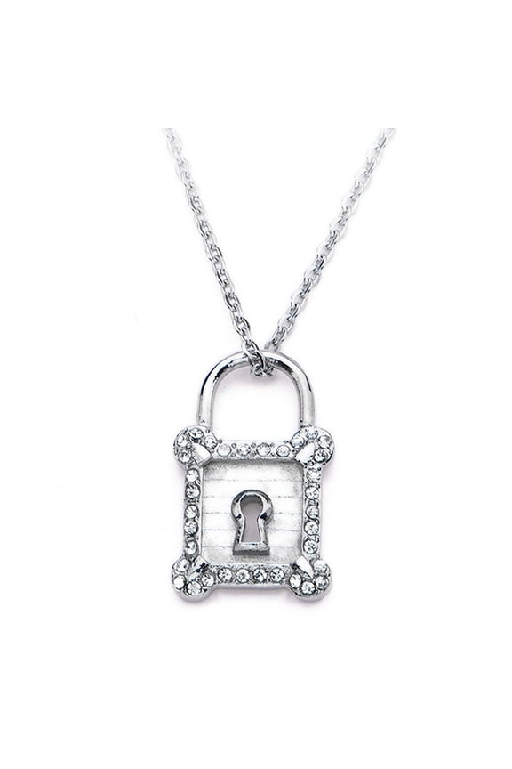 JEWELRY Women's S.S. Pad Lock With Clear Gems Necklace Pendant