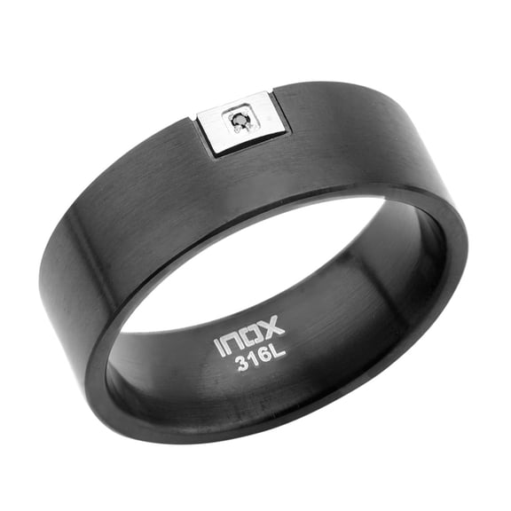INOX Jewelry Men's Stainless Steel Black IP with Small Rectangle Steel Black 13