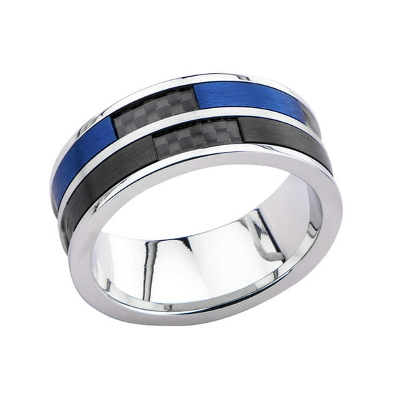 INOX Jewelry Men's Stainless Steel Black and Blue IP with Black Carbon Fiber Inl