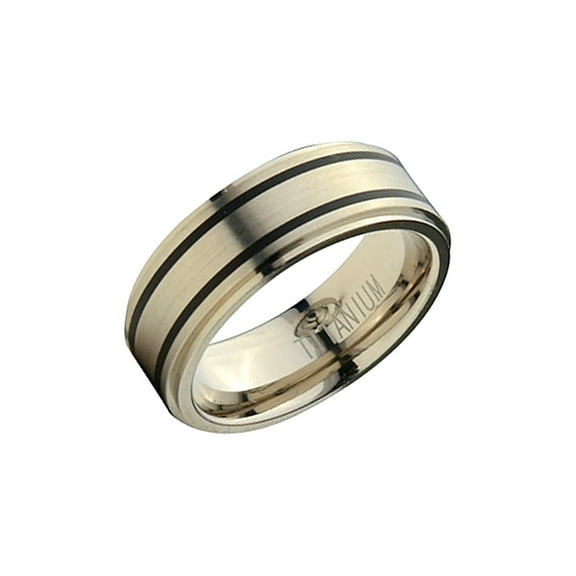 INOX Jewelry Men's Titanium Band with 2 Inlaid Rubber Details Ring (7)