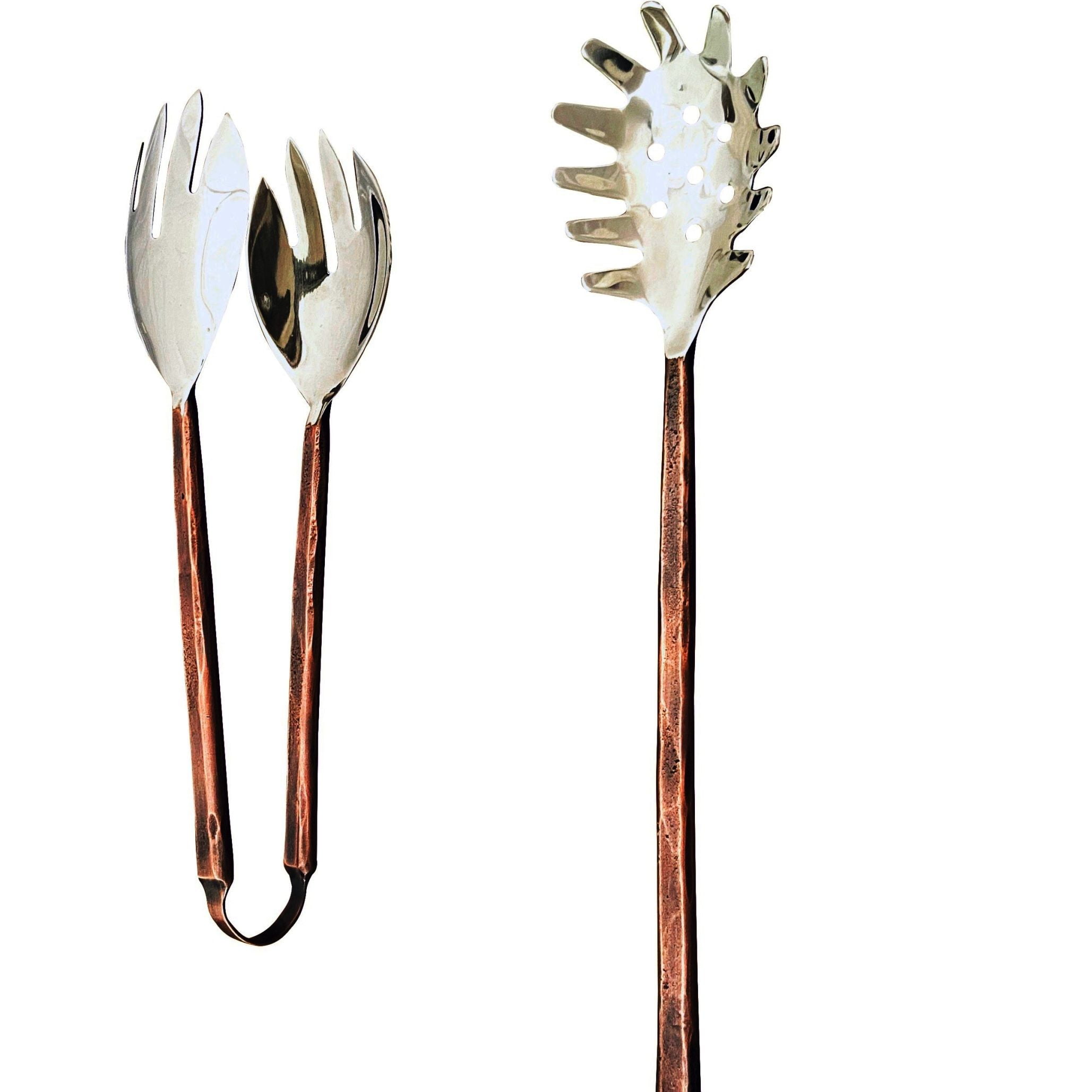 Copper Metal Salad Tongs, 9 Inch Stainless Steel Servers for Pasta