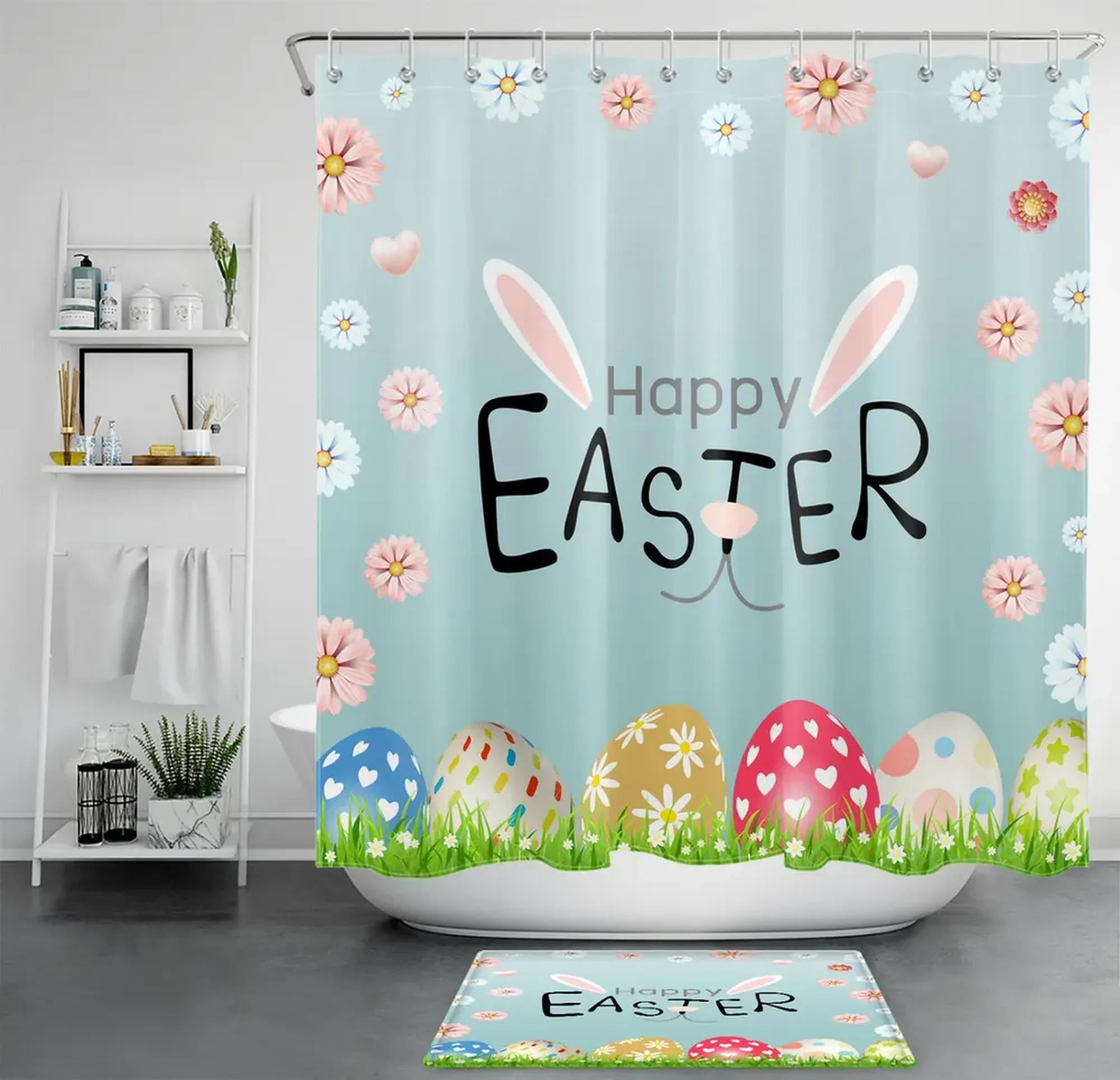 INPERCUST Easter Bunny Wonderland Shower Curtain - Whimsical Bathroom ...