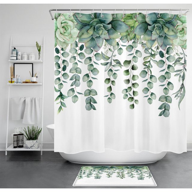 INPERCUST EcoFriendly Eucalyptus Leaves Shower Curtain with Bathroom