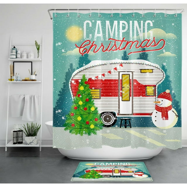INPERCUST Festive Snowman Christmas Shower Curtain with Hooks for