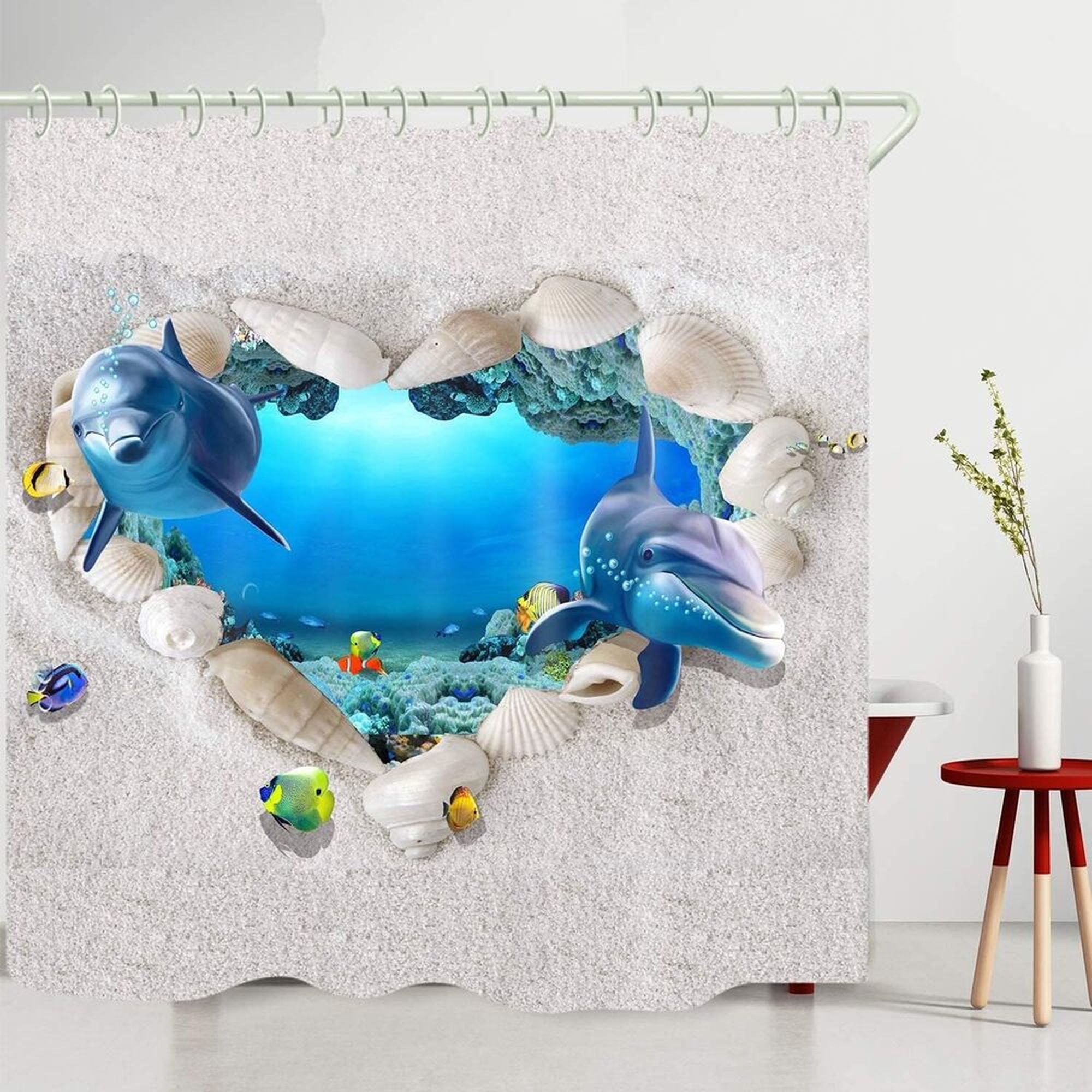 INPERCUST Heartwarming Dolphin Shower Curtain with Complimentary Shipping!
