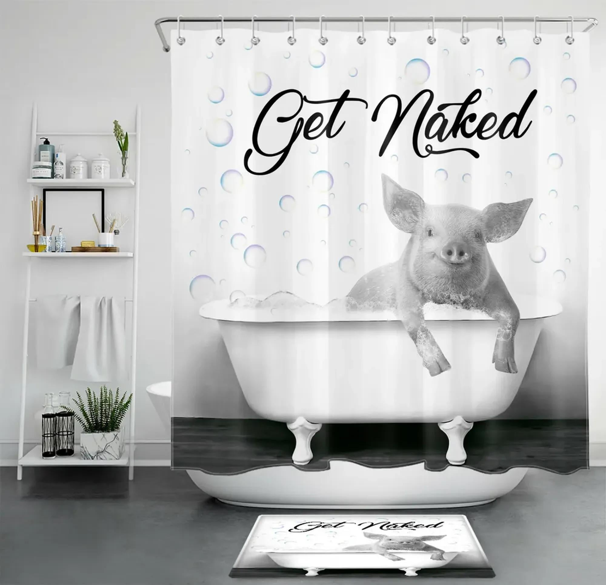 INPERCUST Hilarious Farmyard Friends Pig Bubble Bath Shower Curtain for Quirky Bathroom Decor
