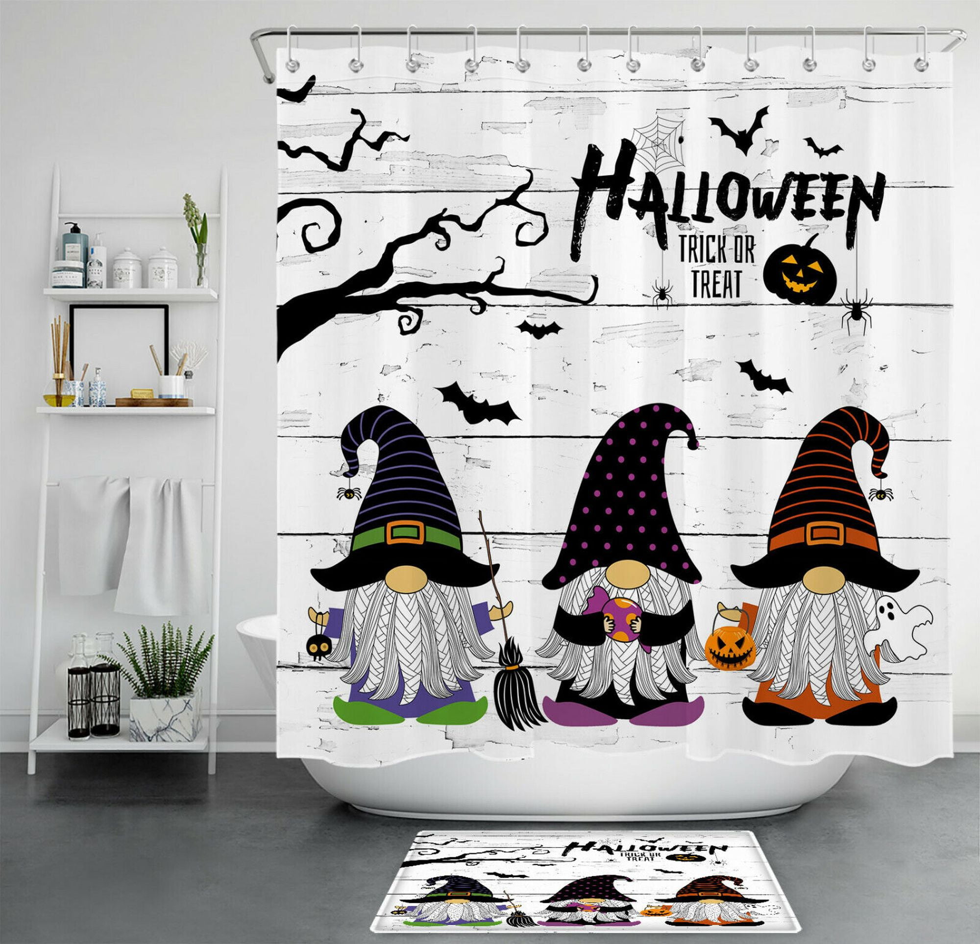 INPERCUST Hilarious Gnomes Shower Curtain Halloween Prank or Treat