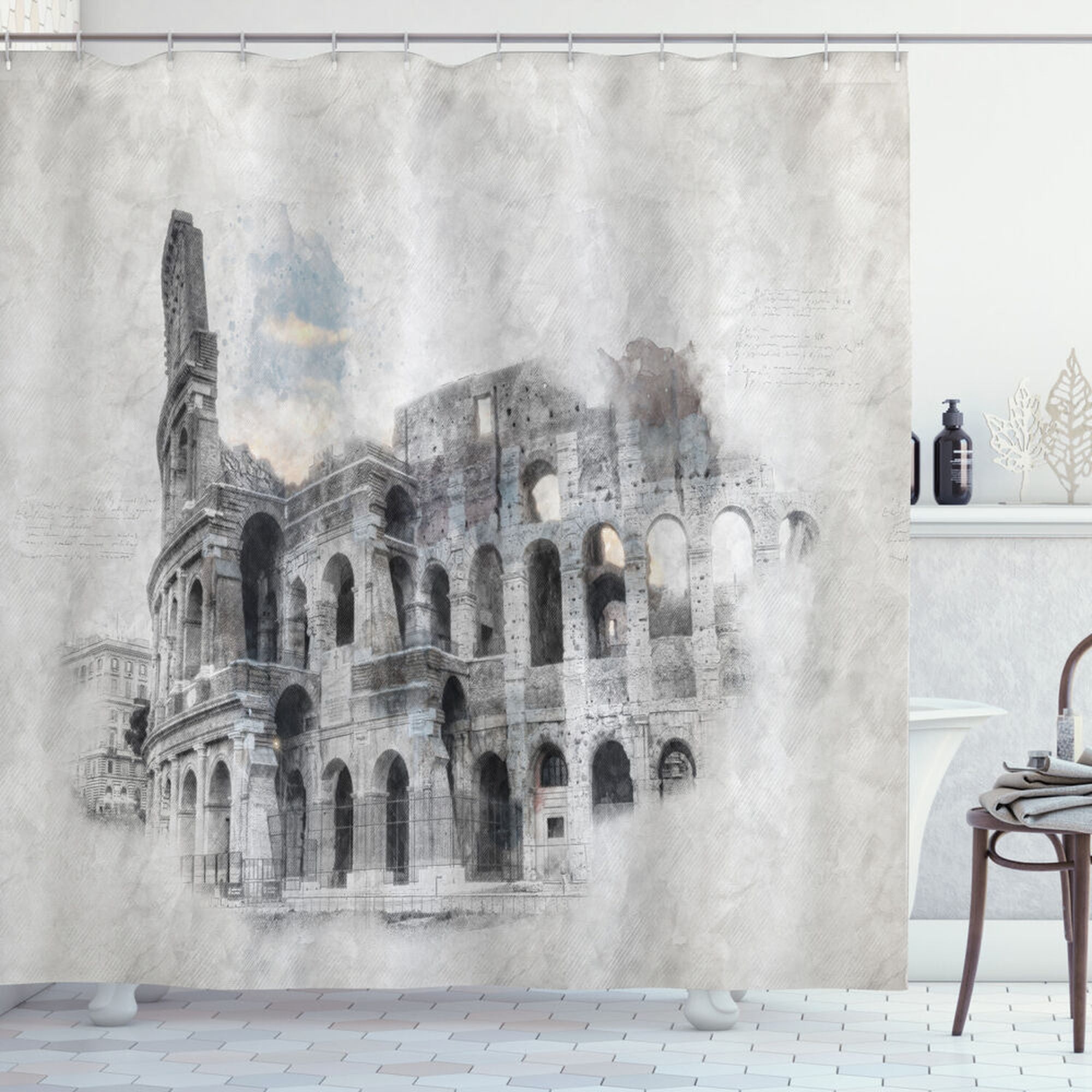 INPERCUST Italian Landmarks Shower Curtain: Colosseum Rome Sketch Print ...