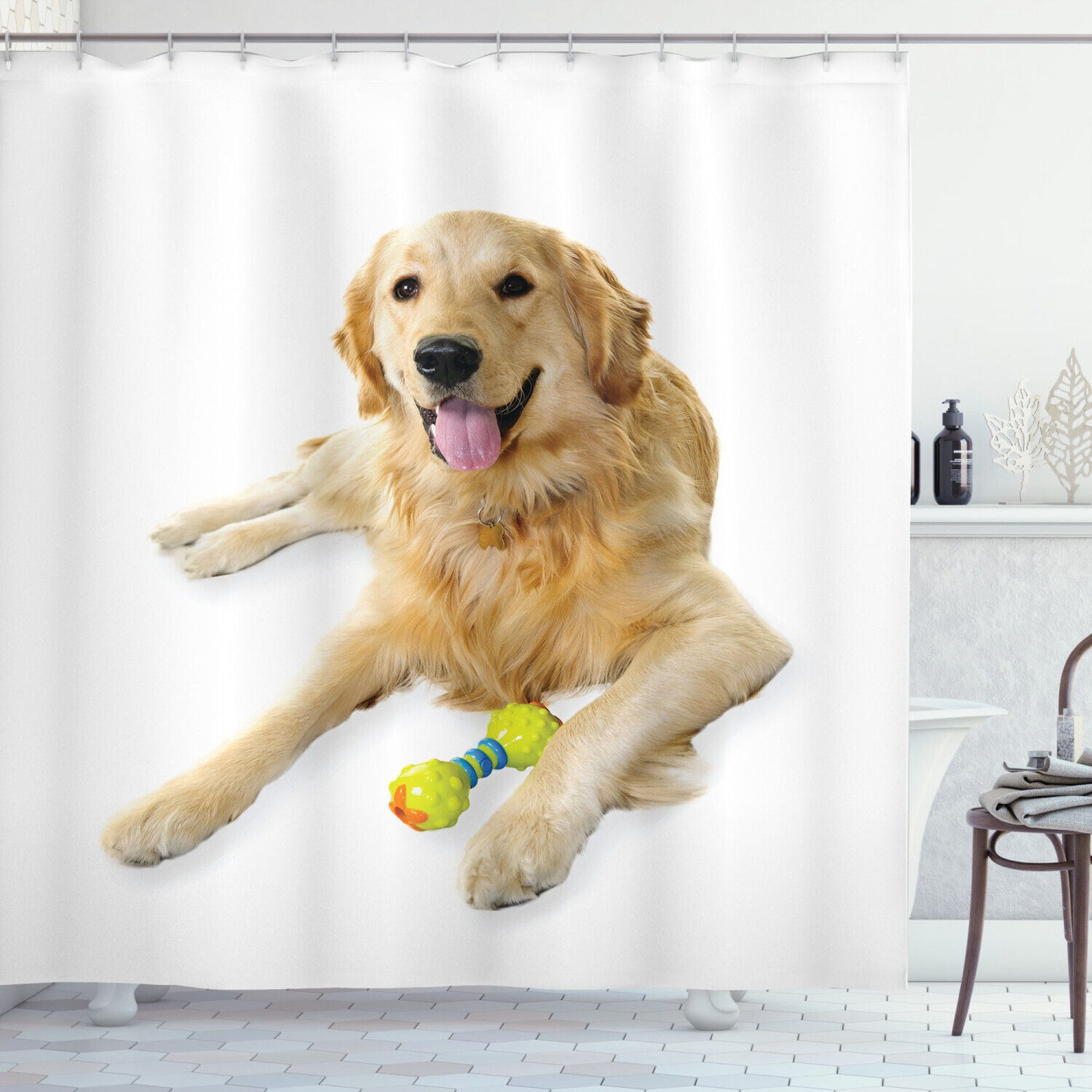 INPERCUST Playful Paws Golden Retriever Shower Curtain with Adorable Dog Toy Print for a Paw