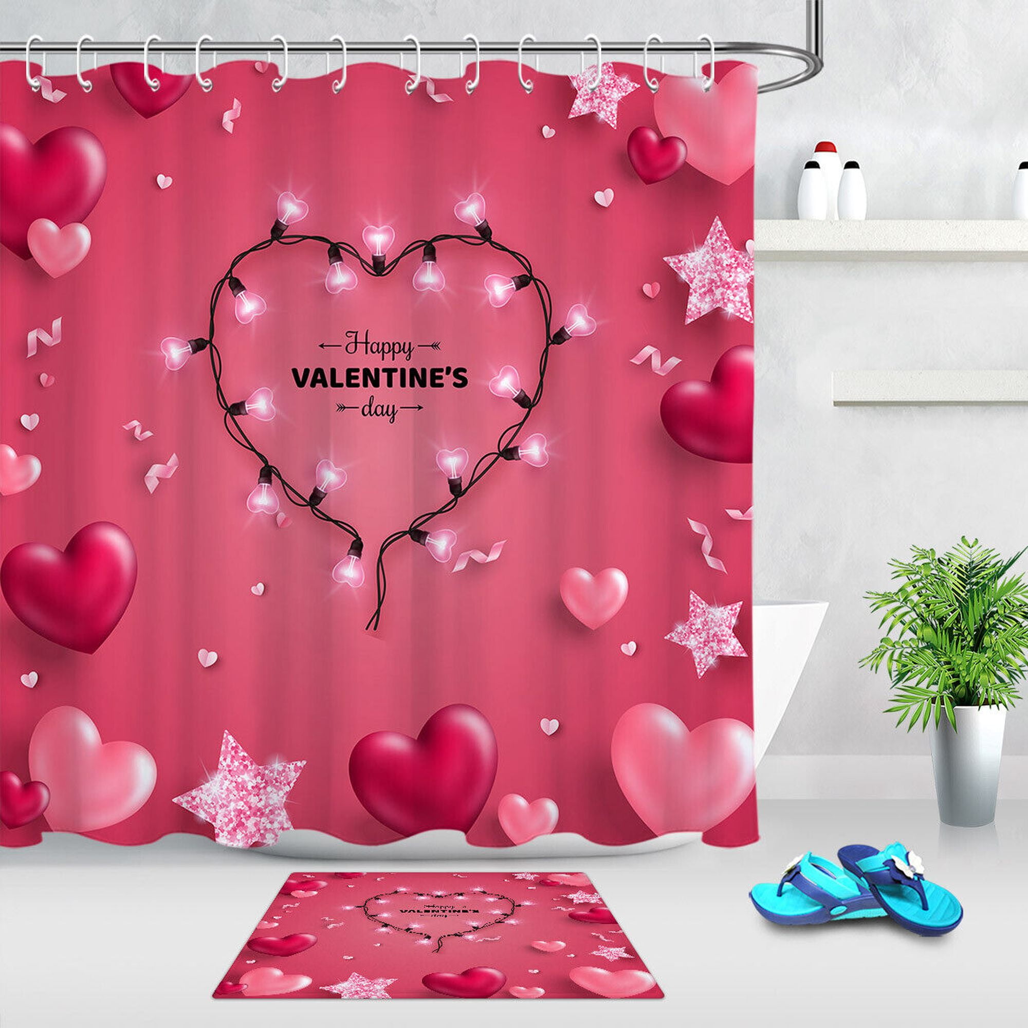 INPERCUST Romantic Illumination: Heart-Shaped Confetti Shower Curtain ...