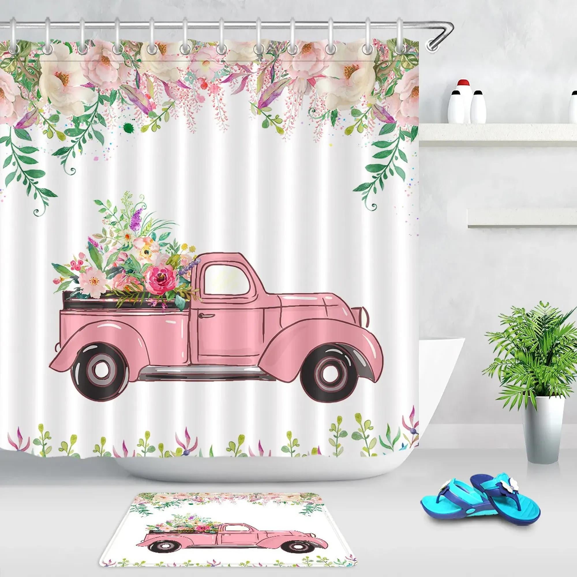 INPERCUST Romantic Vintage Truck Shower Curtain Lovethemed Bathroom