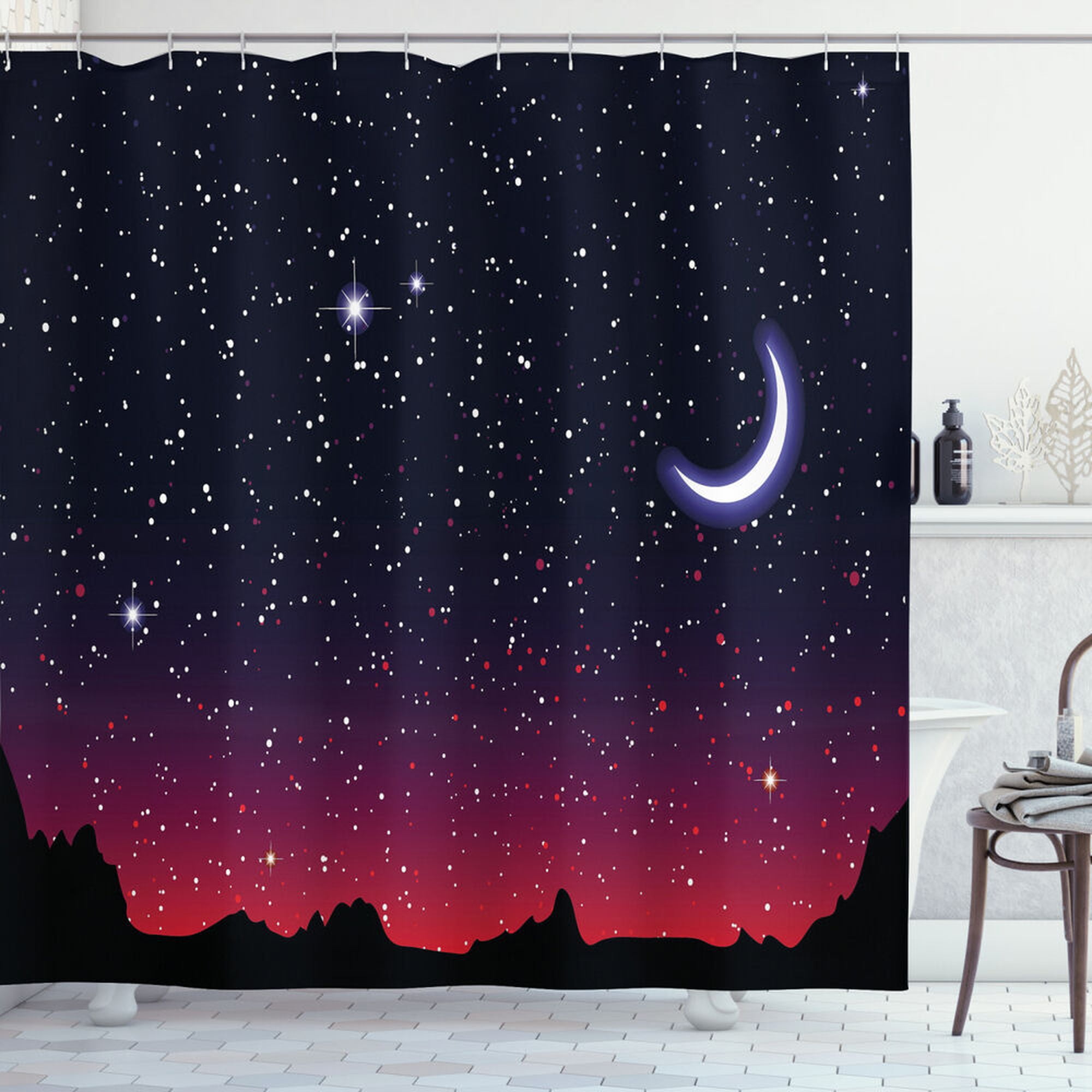 INPERCUST Starry Night Shower Curtain Captivating Red Sky Landscape