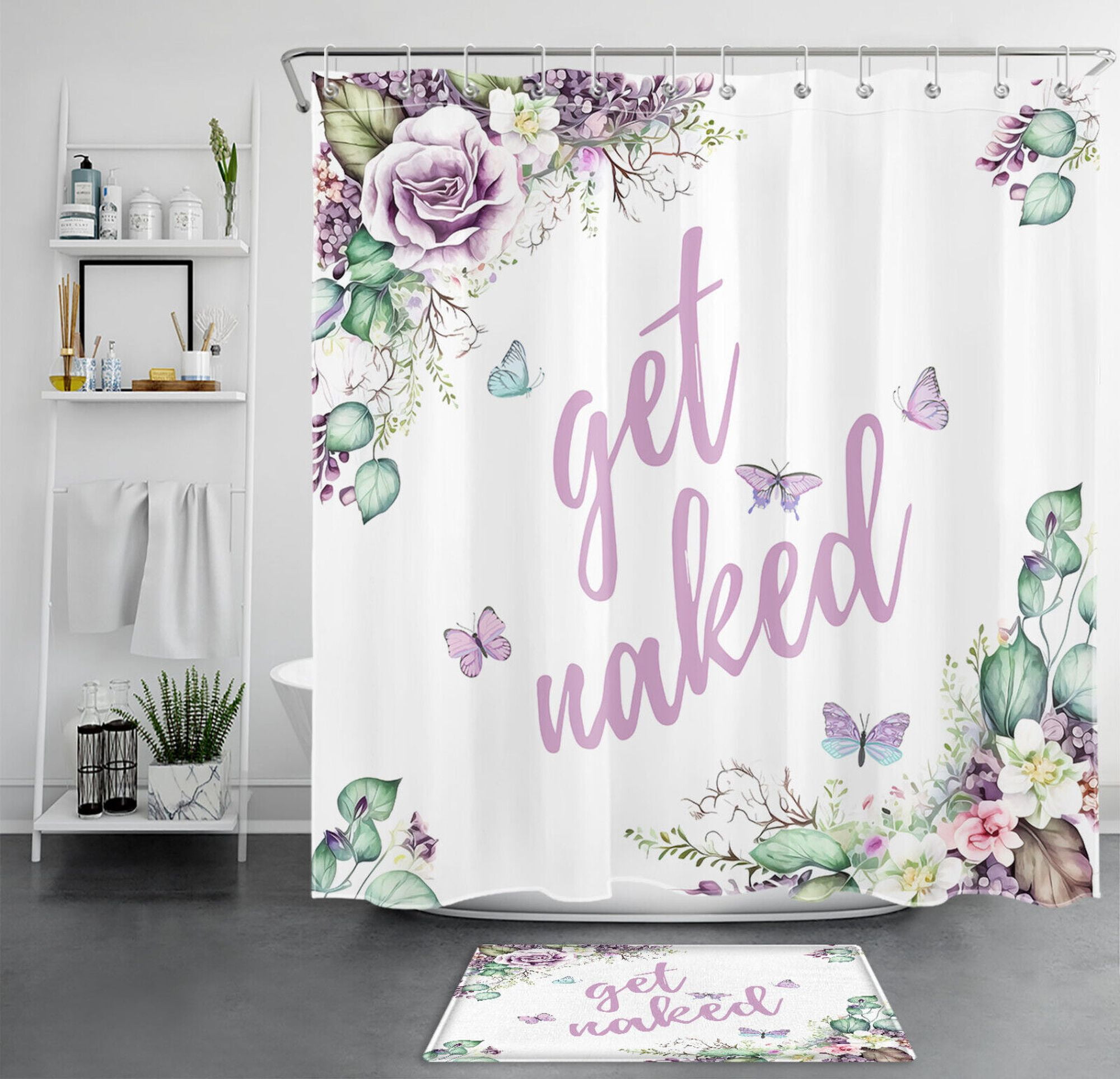 INPERCUST Vibrant Blooms and Whimsical Phrases Shower Curtain